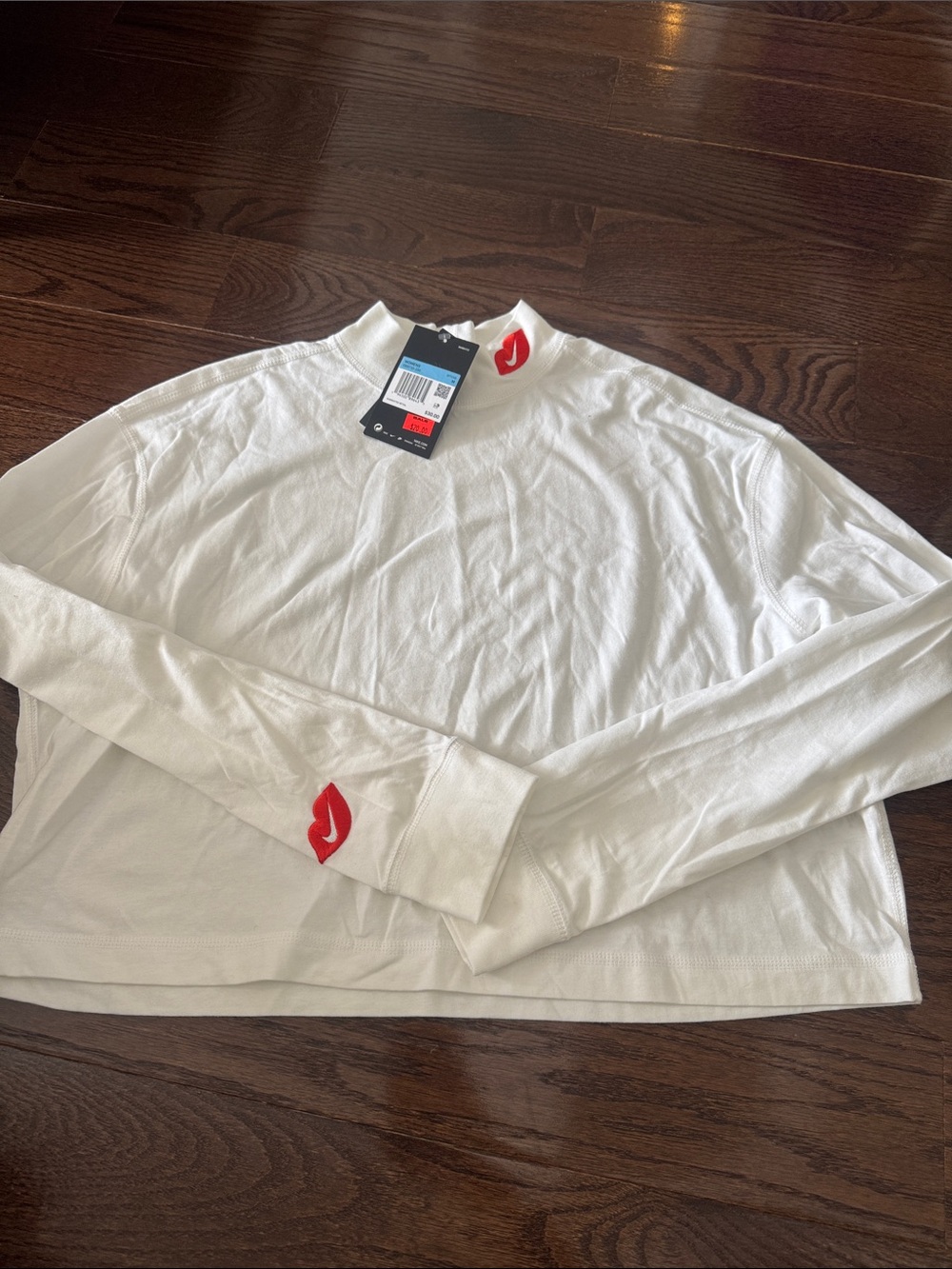 Nike White Long Sleeve Tee with Red Lip Embroidery